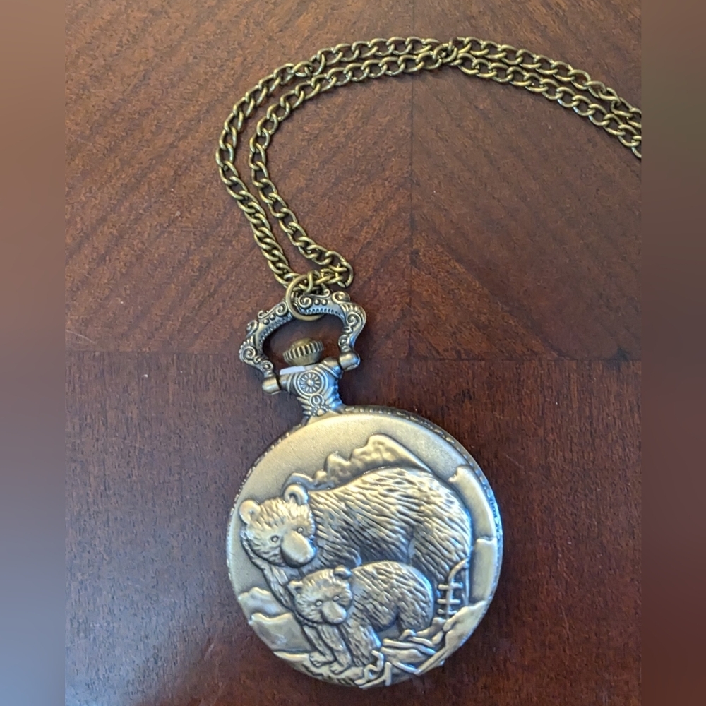 New Bronze Mother Bear And Baby Bear Pocket Watch, T1MISB4D